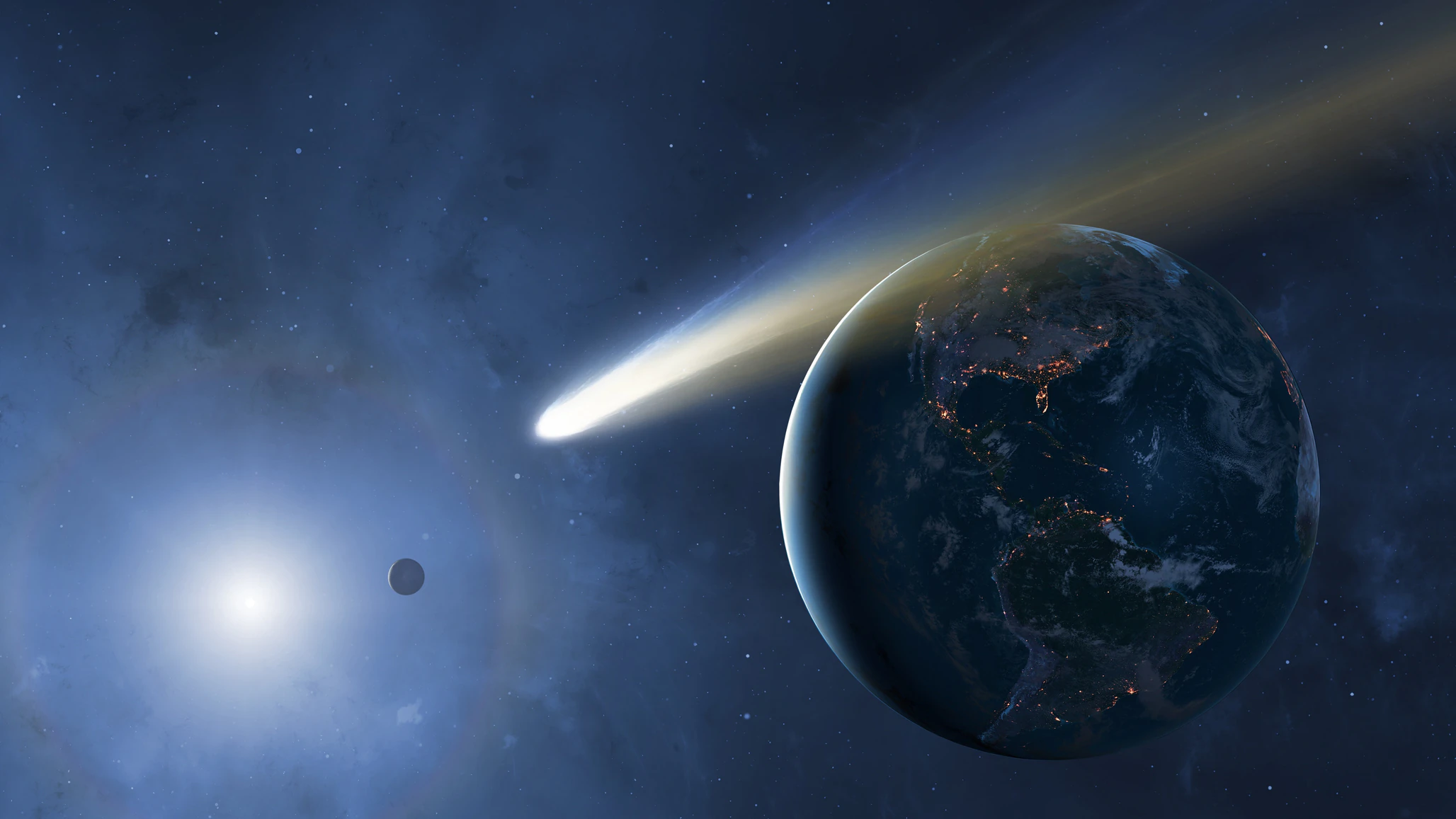 A comet speeding past Earth.